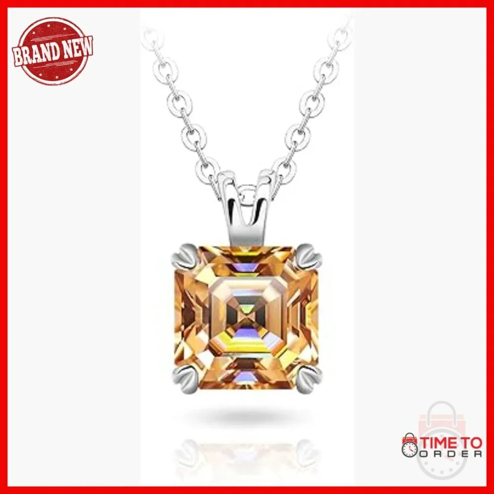 Moissanite Pendant Necklace 2.0ct 18K Gold Plated Sterling Silver Lobster Clasp